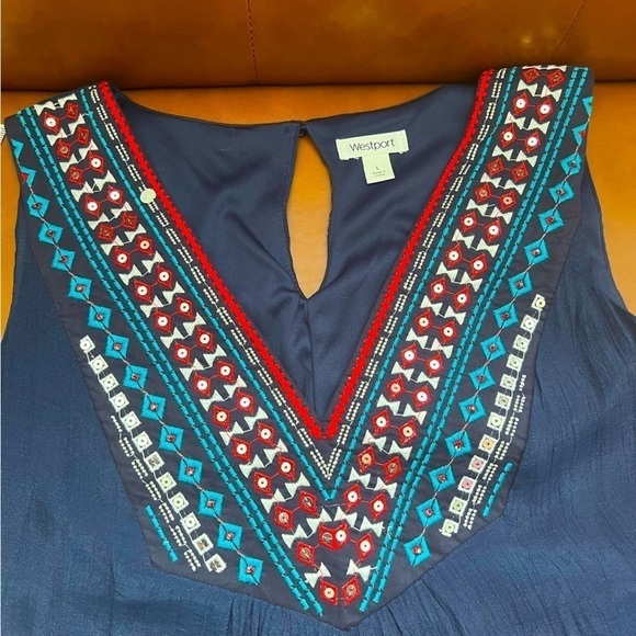 WESTPORT Women's Navy Blue Sleeveless Maxi Shift Dress Embellishes Sequins Sz L - Picture 9 of 12